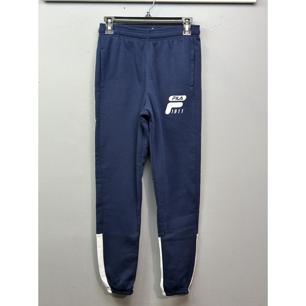 Fila Pants Youth Large 14/16 Navy Jogger Sweatpants Colorblock Logo 1911